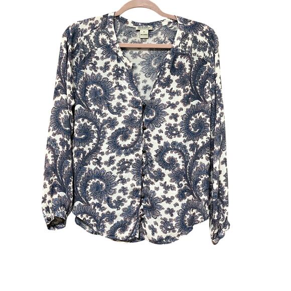 Lucky Brand button front paisley blouse women's M‎ Smocked - Picture 1 of 9